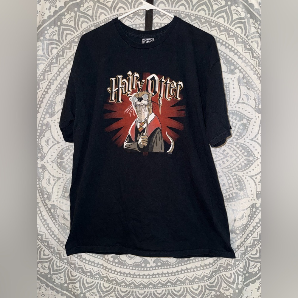 Hairy Otter Black Graphic Tee with Unique Funny Design